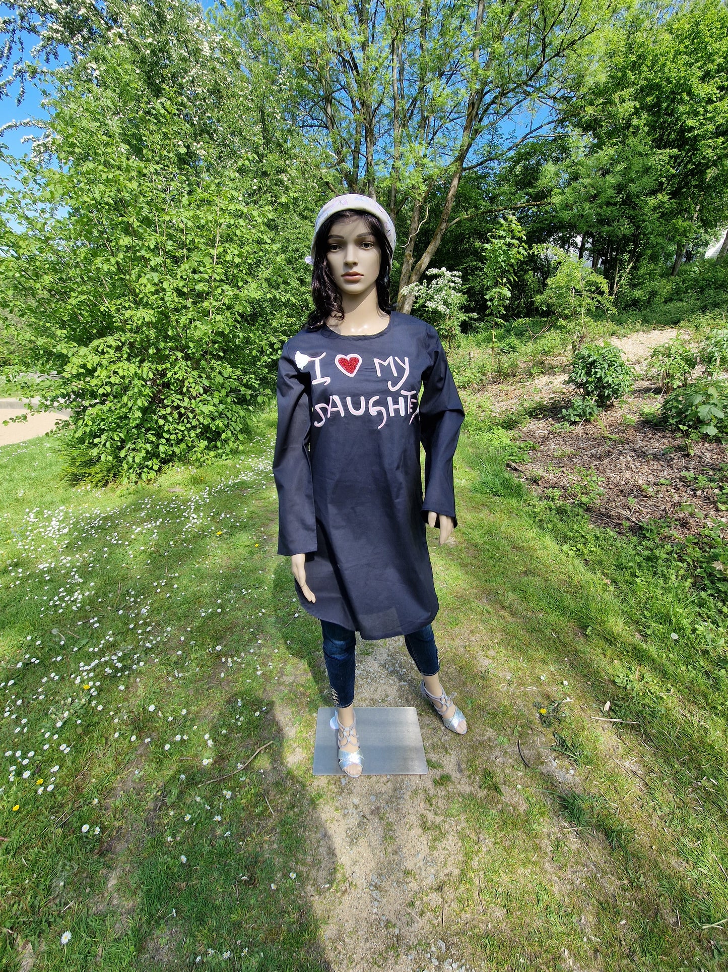 Cambric Shirt with handmade embroidery "I Love my Mom/Daughter"