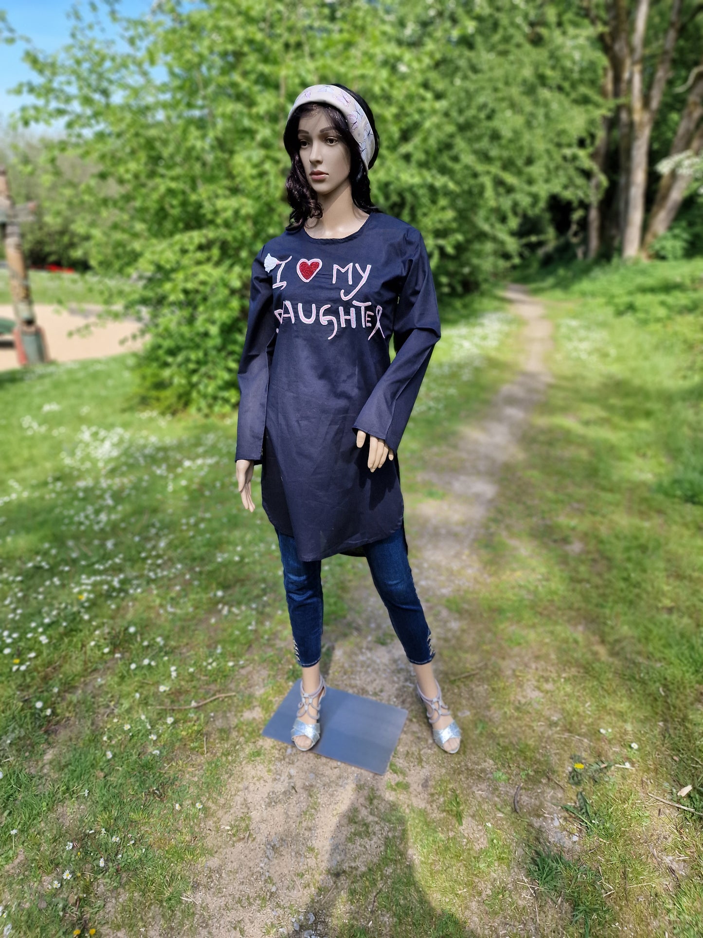 Cambric Shirt with handmade embroidery "I Love my Mom/Daughter"