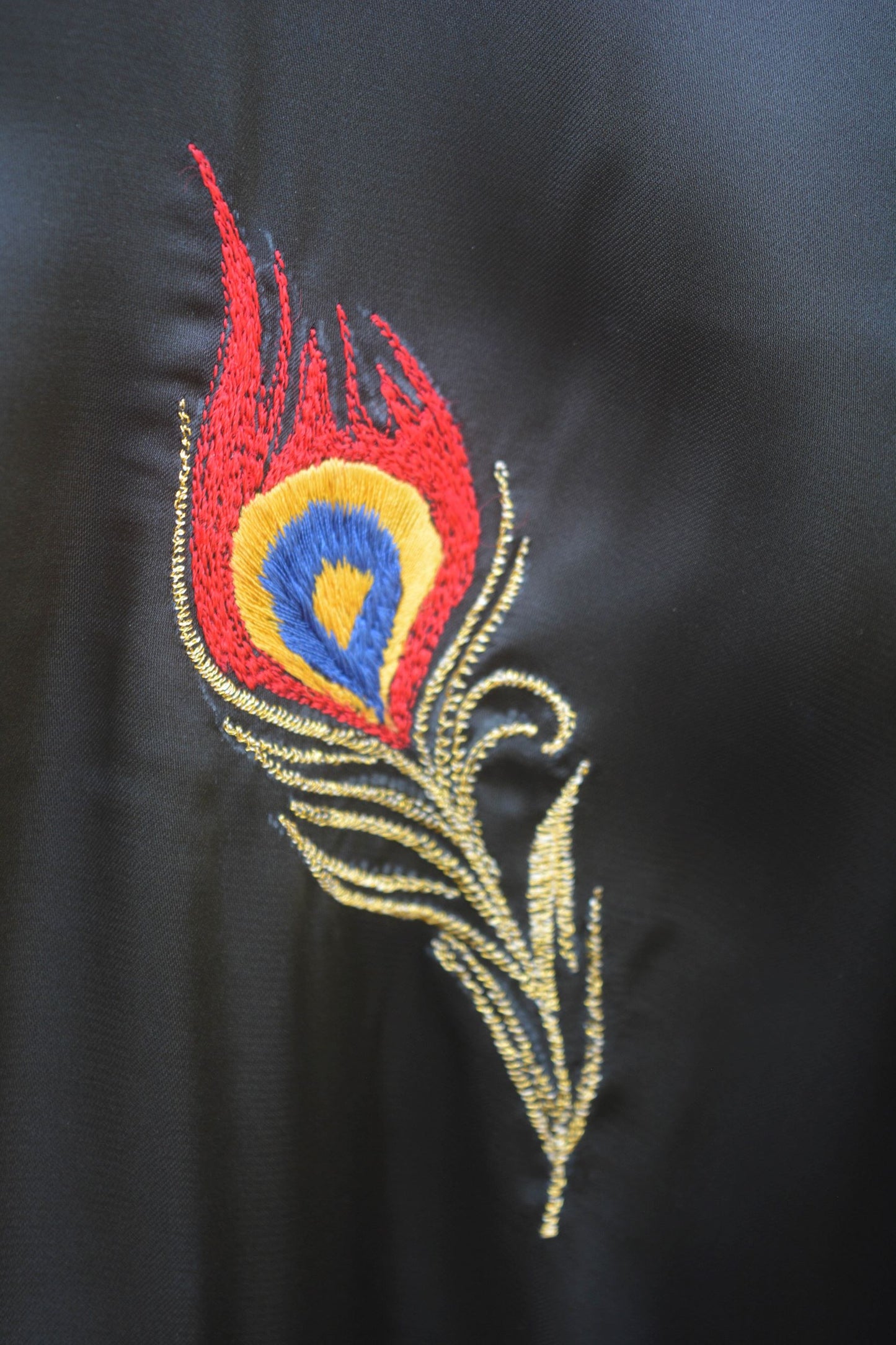 Suit with embroidered Peacock open long silk Gown