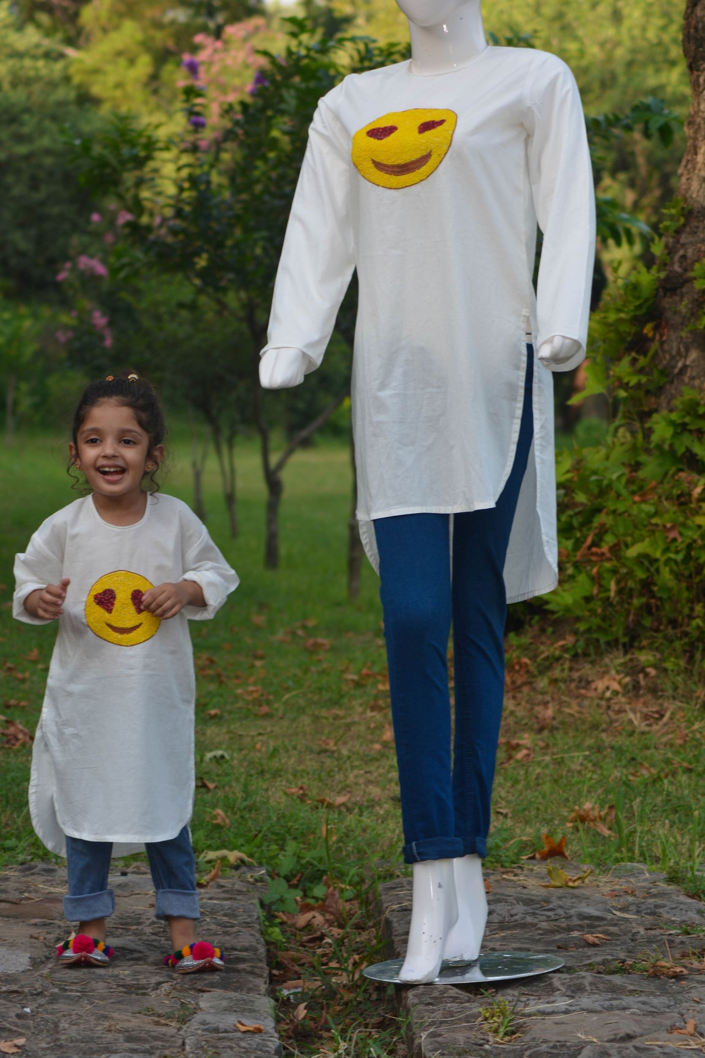 White Shirt with handmade embroidery emoji