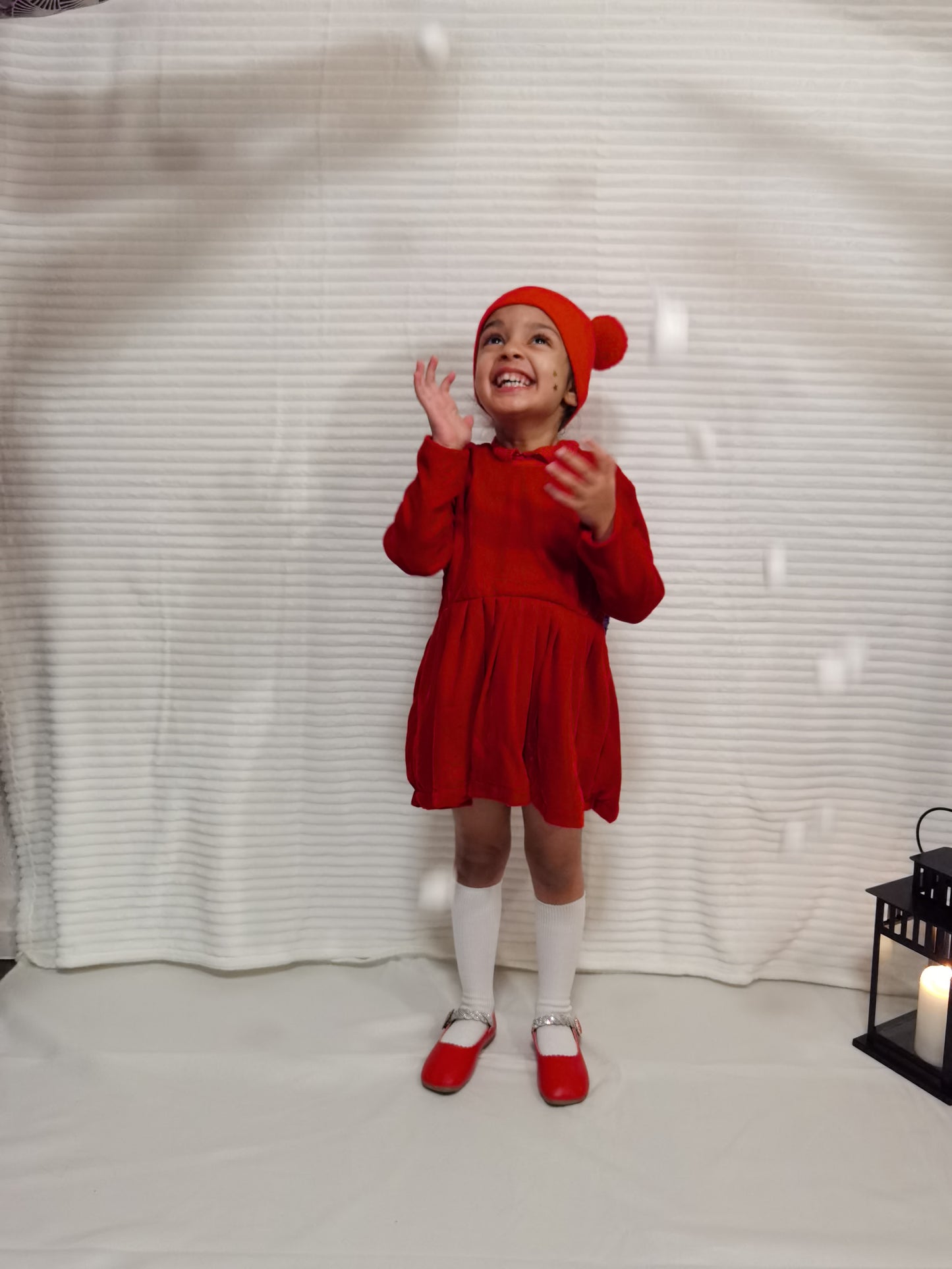 Velvet Red Frock with fancy purple bow