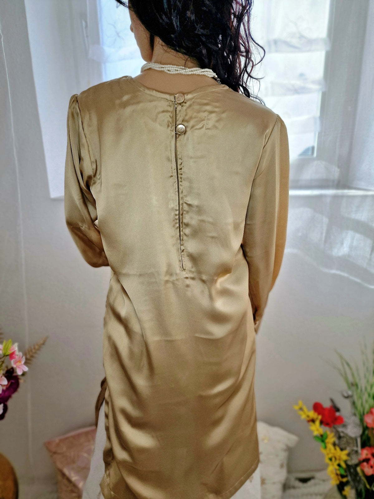 Long Silk Shirt with embroidrey pattern