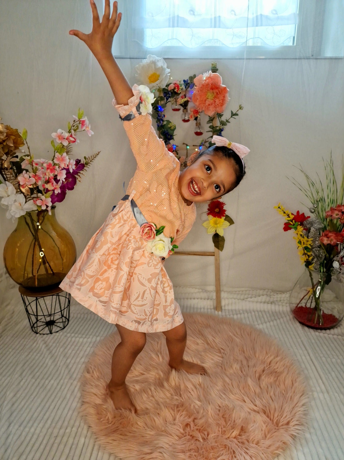 Pink Frock for Girls with extra flowerbelt