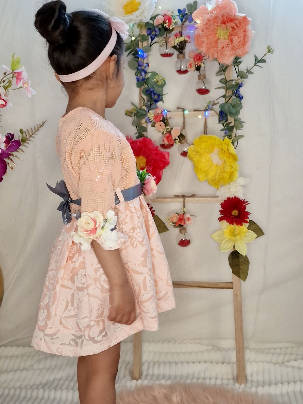 Pink Frock for Girls with extra flowerbelt