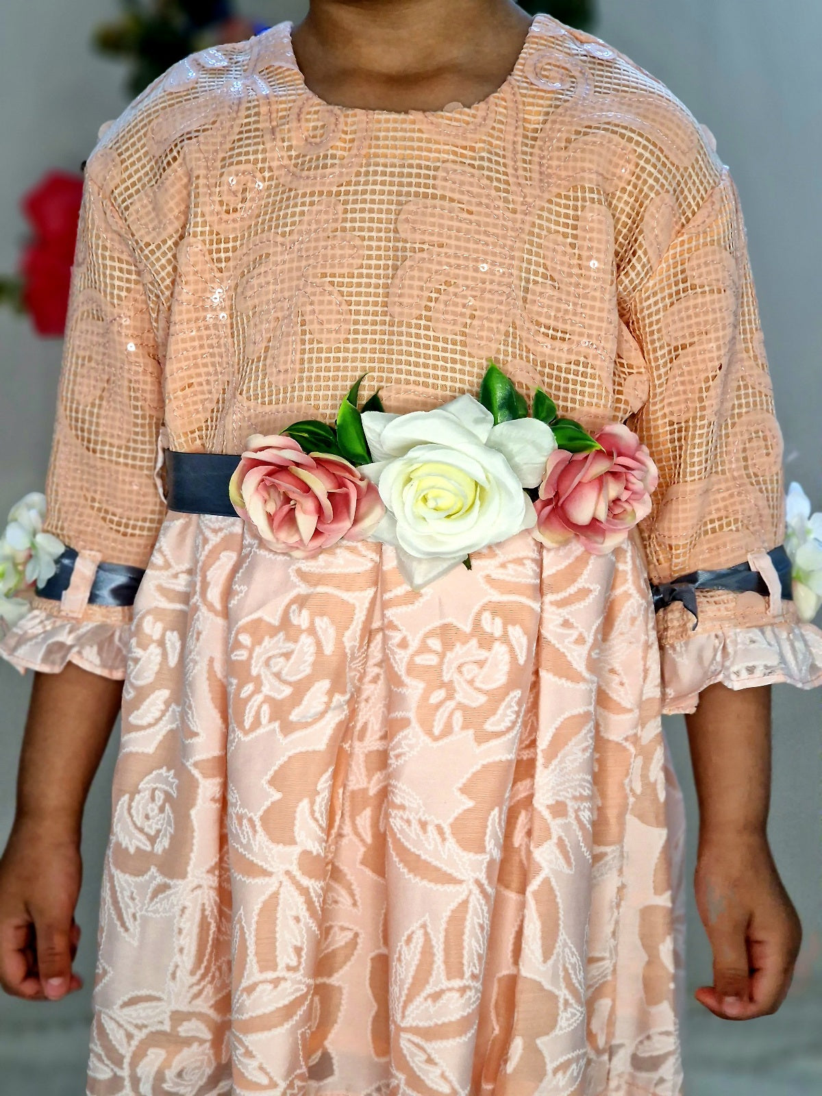 Pink Frock for Girls with extra flowerbelt