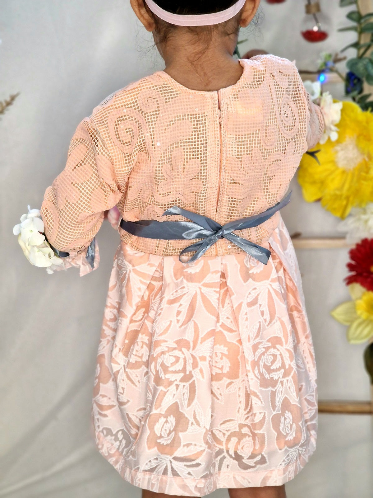 Pink Frock for Girls with extra flowerbelt