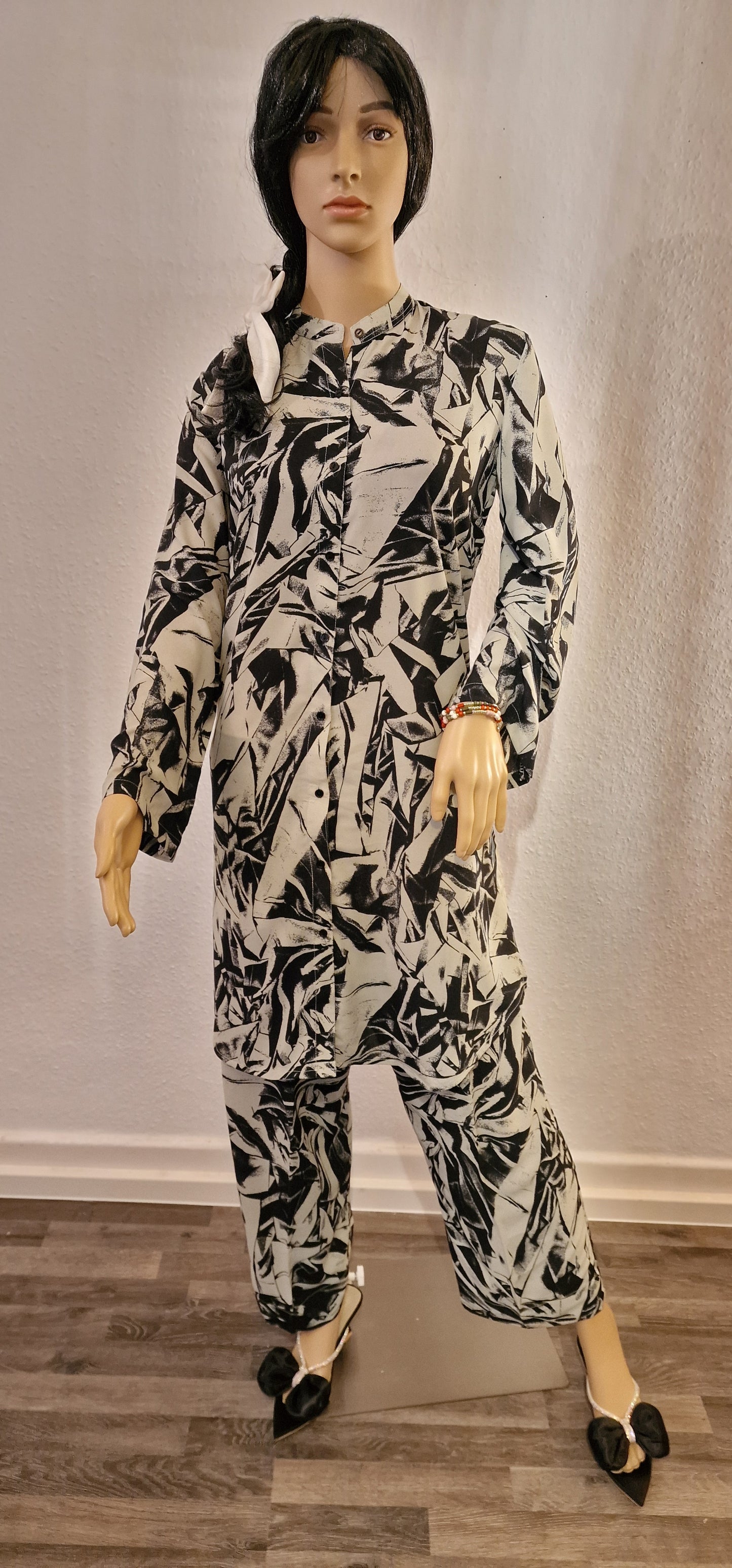 Co-ord Set Grafikdruck Langarmhemd mit Hose