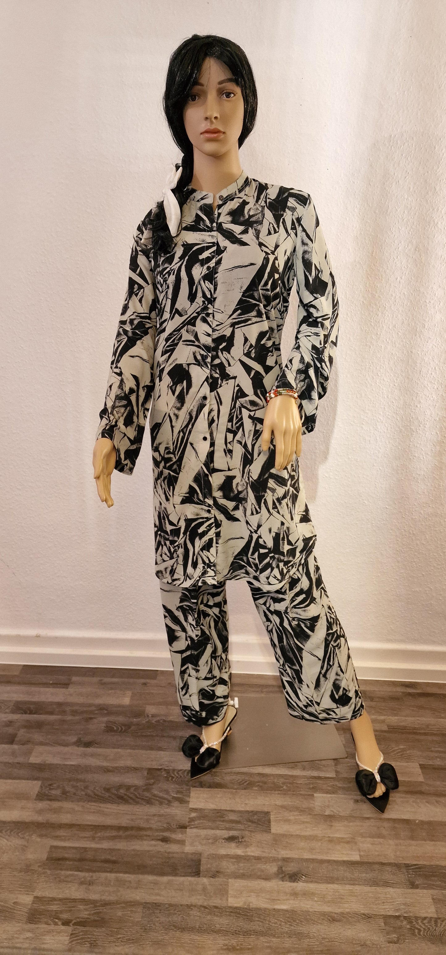 Co-ord Set Grafikdruck Langarmhemd mit Hose