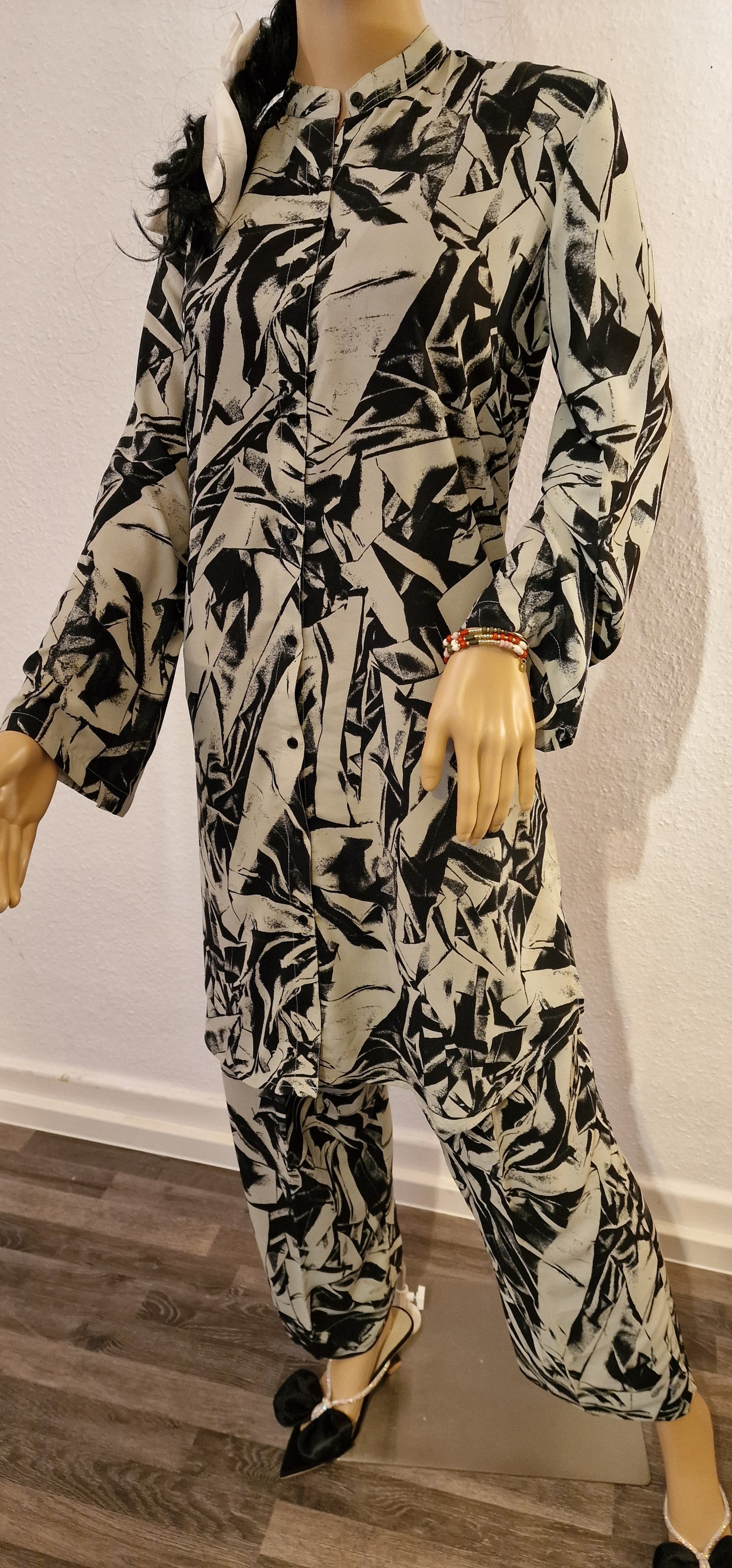 Co-ord Set Grafikdruck Langarmhemd mit Hose