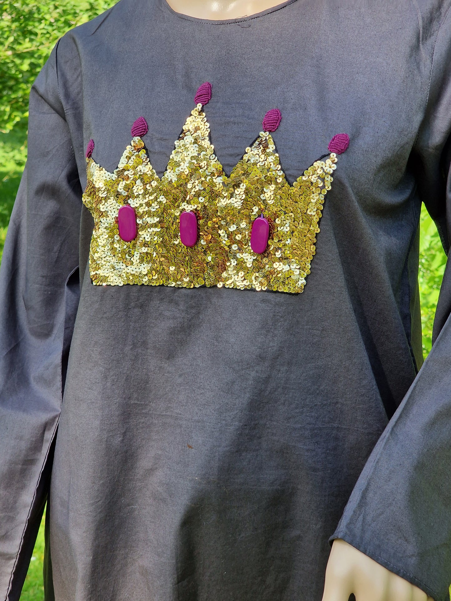 Black long shirt with handmade golden star work Crown