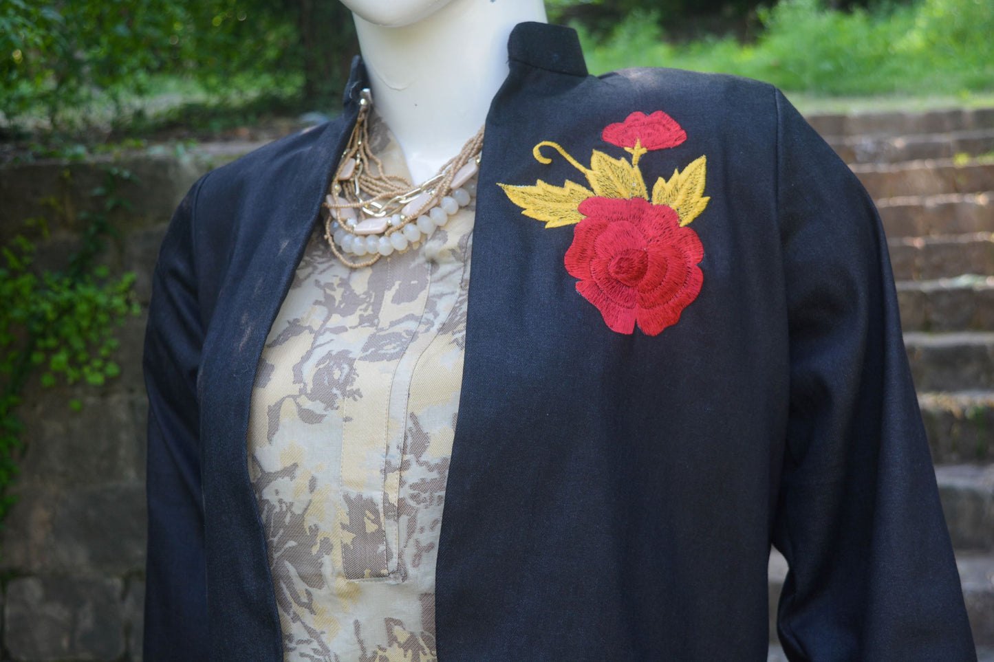 Black blazer with embroidered motif