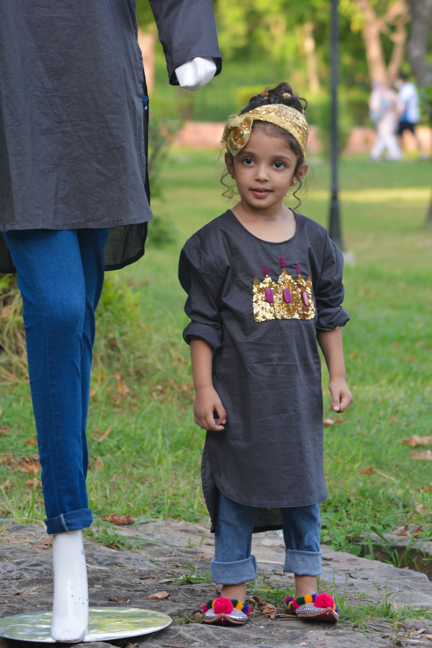 Black long shirt with handmade golden star work Crown