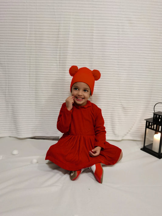 Velvet Red Frock with fancy purple bow