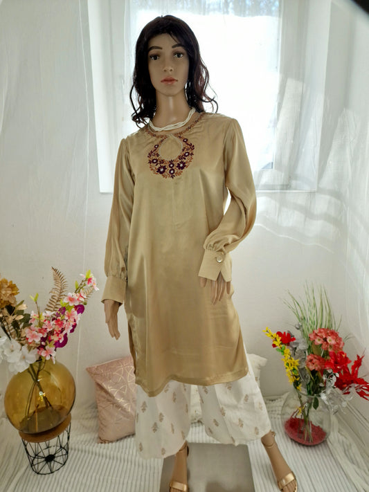 Long Silk Shirt with embroidrey pattern